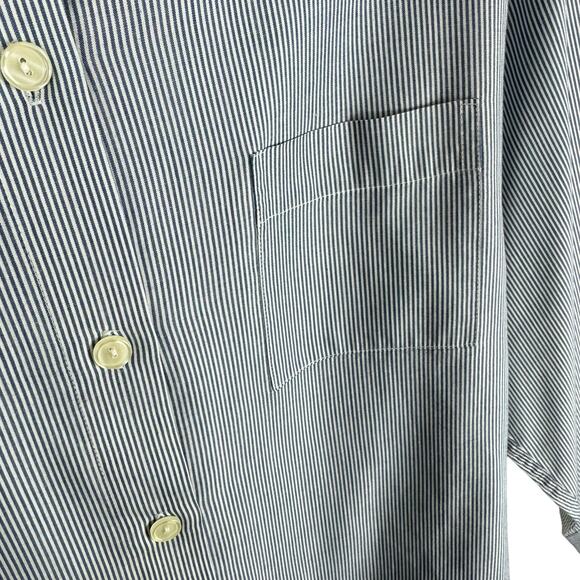 Impressions Blue White Pinstriped Long Sleeve Collared Lightweight Button Up 14 - Picture 3 of 6